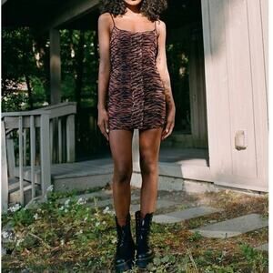 Urban Outfitters Ruched Mesh Mini Dress Animal Leopard Brown Y2K Bodycon